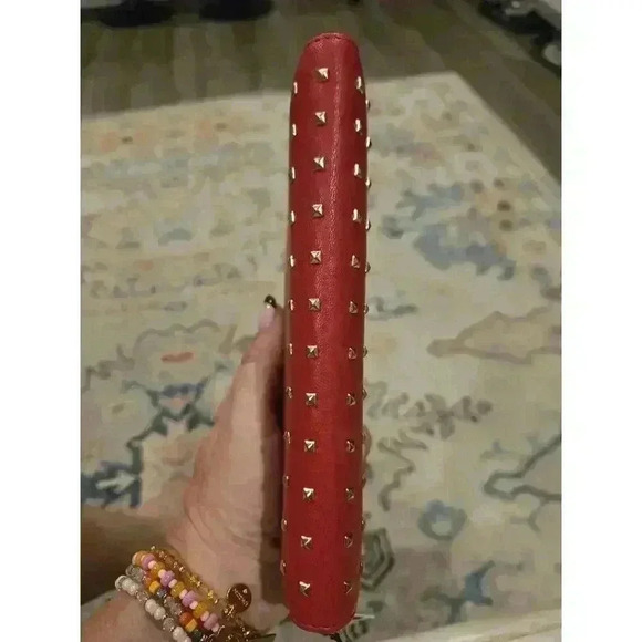 Badgley Mischka Women's Red Studded Zip-Around Wallet - Picture 10 of 11
